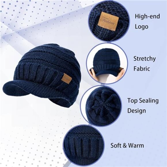 Cable Knit Visor Beanie with Fleece Softness main image 5